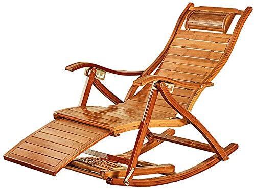 Klappbarer Schaukelstuhl, Schaukelliege, Liegestuhl aus Holz, klappbare Garten-Sonnenliege mit verlängerter Fußstütze, verstellbare Rückenlehne, Balkonliegestuhl, Sessel, kleines Geschenk