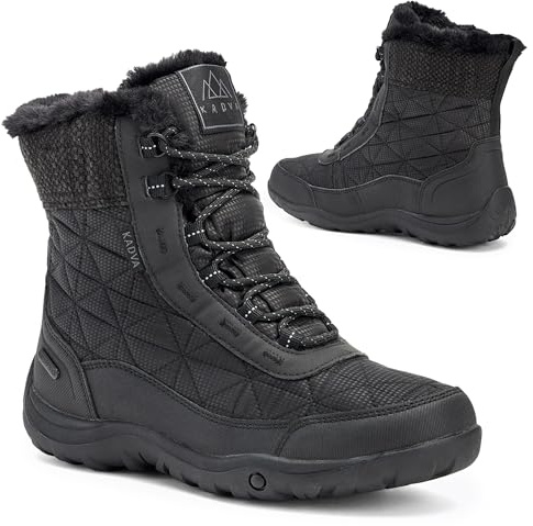KADVA Bottes de Neige Dame RAVA Taille 39 EU Couleur Noir Isolation Thermique 3M Thinsulate Fausse Fourrure Souple et Semelle Antidérapante sur Neige et Glace Chaussures d'Hiver