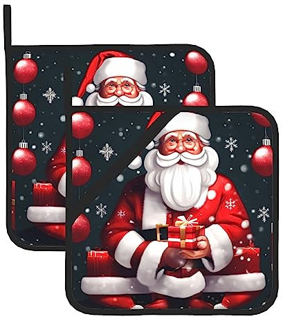 SHuWeiD Presine da cucina con stampa di Babbo Natale, tappetino isolato per la rimozione del coperchio, resistente al calore