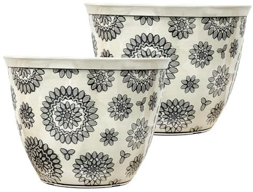 SG Traders Large Plastic Round Chengdu Garden Plant Pots Planter Indoor Outdoor Pots Top Diameter Flower Pot with Drainage Holes, Beautiful Planters for Your Garden Needs Pack of 2 (36cm)