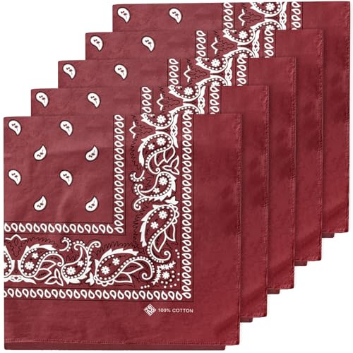 ZENO Bandana 5er Pack reine Baumwolle Halstuch für Herren und Damen | Frei von Polyester waschmaschinenfest und vielseitig als Kopf- oder Halstuch, Tiefrot, 5er Pack