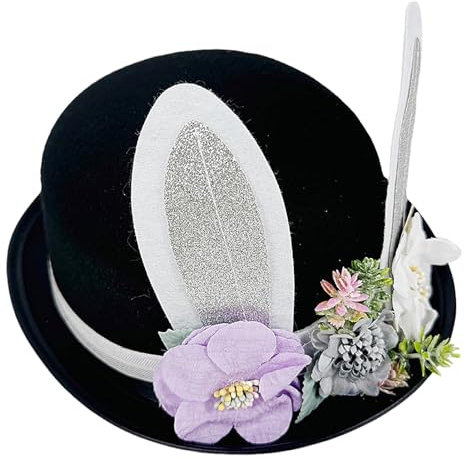 Jiimhte Hut mit Hasenohren, niedlicher -Bowler, Beanie-Mütze mit Blumen, weicher Party-Kopfschmuck, stilvolle Karnevals-Kopfbedeckung, Halloween-Kostüme für Fotografie-Requisiten