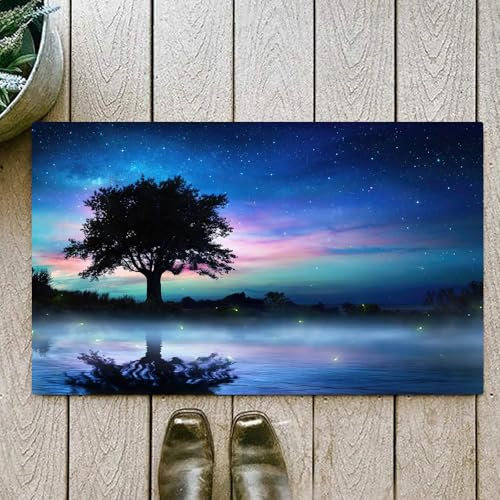 OHJEAJDS Badezimmerteppich rutschfest Badematte 60 x100 cm,Badteppich Saugfähig Weich Maschinenwaschbar für Badezimmer,Baum mit Sternen am Himmel, Sternenkarte, Sternenhimmel