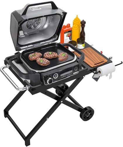 GriHero Folding Stand for Ninja Woodfire Outdoor, BBQ Table Grill Cart Trolley with Side Shelf for Ninja Woodfire OG700 OG800 OG900 OO101 Series Grill & Smoker