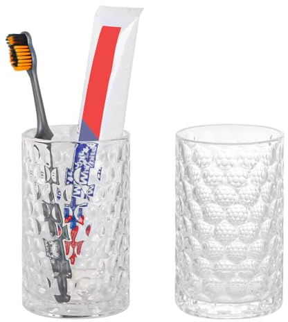 Tonxus Bathroom Toothbrush Holder Set, 11oz Clear Glass Toothbrush Holder and Bathroom Tumbler Cup Set, Decorative Countertop Storage Cups Organizer for Toothpaste, Brushes