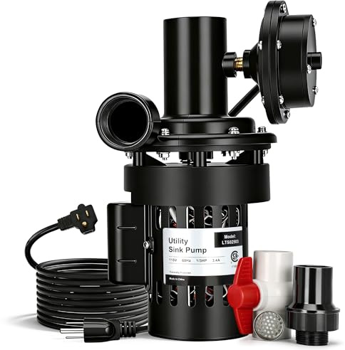 Automatic Utility Sink Drain Pump Directly Installed Under the Sink for Laundry & Basement, 1/3 HP Gravity Free Drainage Sink Pump with Drainage Filter Screen & Check Valve & Ball Valve