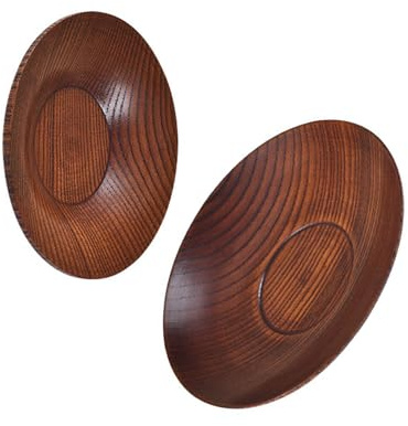 Zuoeay Juego de 2 platos de madera hechos a mano, bandeja redonda para servir textura, adecuada para postres y sushi, platillos de madera