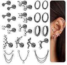 Chriscoco Platta ryggörhängen för kvinnor kirurgiskt stål helix piercing smycken allergivänlig huggie ring örhängen broskörhängen silver guld svart käpp daith traguspiercing, Rostfritt stål