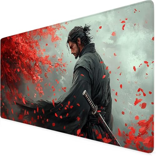 Mouse Mat Red Gaming Mouse Pad 800 X 300 X 3 mm XXL Extended Desk Mat,Keyboard Mousepad Warrior,Water-Resistant Surface And Non-Slip Base Mousemat for Gaming Office Desk Accessories,Gifts Women F1-418
