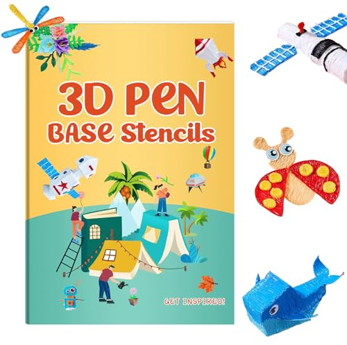 3D stift Vorlage,3D Druckstift Vorlage,3D Stift Druck Zeichenbuch mit transparenter PVC-Platte,42 Seiten mit 65 Muster wiederverwendbaren 3D Zeichenschablonen fiir Anfänger.(Große)