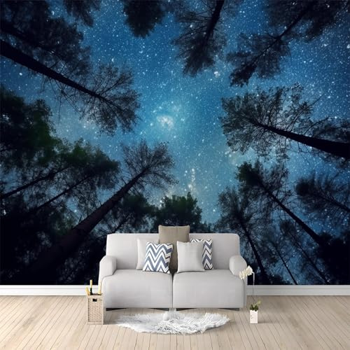 Fotomurale 3D XXL in TNT 300 x 210 cm - Fantasia Foresta Stelle Cielo stellato Carta da Parati Moderna per Soggiorno e Camera da Letto - Colorato Carta da Parati Fotomurale Decorativa
