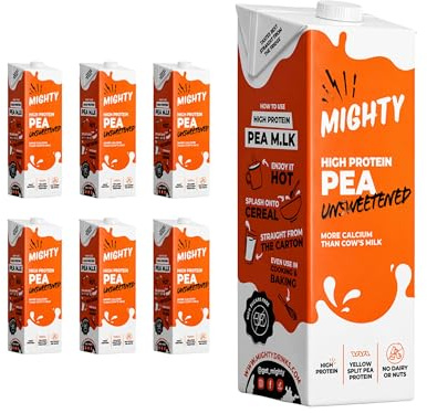 The Mighty Kitchen Unsweetened Pea Milk - High Protein Plant-Based Milk Alternative with 20g Protein, Dairy Free, Vegan, Gluten, Nut & Lactose Free, 50% More Calcium Than Cow's Milk, 6 x 1L