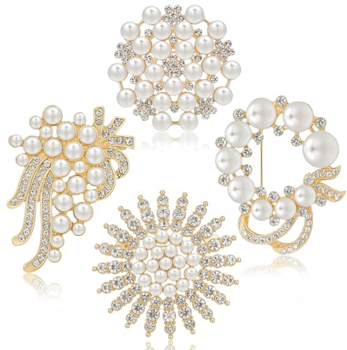 Broche Femme Vetement 4PCS Broches de Fleur de Perle de Cristal pour Jupes (B)