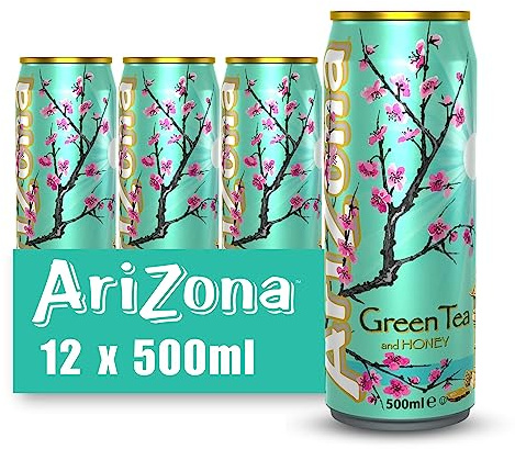 Arizona Green Iced Tea with Honey, Pack of 12 x 500ml Cans, Naturally Sweetened Green Tea, No Artificial Colours or Preservatives
