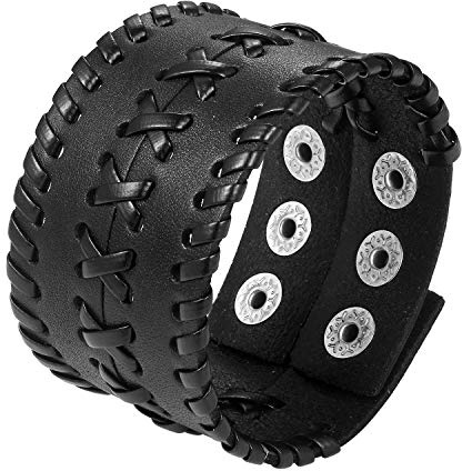 JewelryWe Schmuck Herren Breit Lederarmband Retro geflochten Punk Rock Leder Armreif Manschette Druckknopf Armband verstellbar Schwarz/Braun