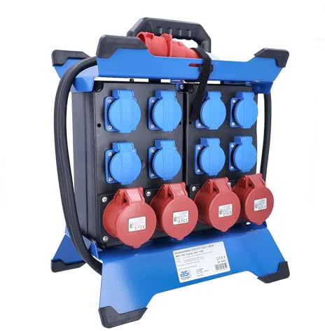 as - Schwabe STECKY DUO 1 - Distribuidor de corriente portátil (400 V/16 A/5 pines, 8 enchufes Schuko y 4 enchufes CEE de 16 A, adaptador móvil, distribuidor para interior y exterior, IP44, fabricado