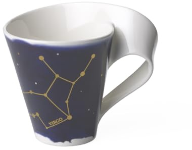 Villeroy und Boch - NewWave Stars Becher mit Henkel, formschöne Tasse mit Jungfrau-Motiv, Premium Porzellan, spülmaschinengeeignet, weiß/blau, 300 ml | Premium Porzellan, Made in Germany, spülmaschinengeeignet, ideal für Kaffee/Tee
