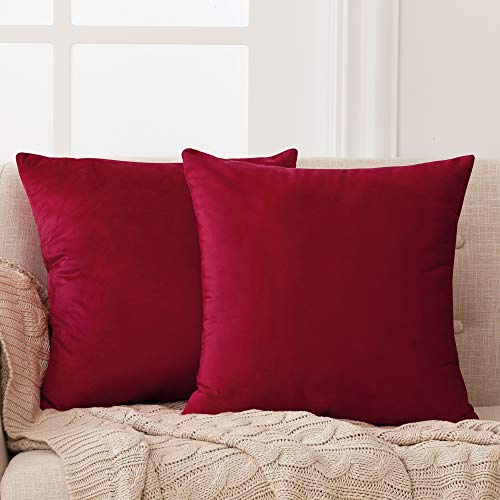Deconovo Set of 2 Square Crushed Velvet Cushion Covers 40cm x 40cm 16x16 Inches Throw Pillow Cases Cushion Covers for Christmas with Invisible Zipper Red