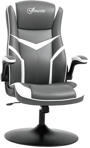 Vinsetto Gaming Chair Ergonomic Computer Chair with Adjustable Height Pedestal Base, Home Office Desk Chair PVC Leather Exclusive Swivel Chair Grey