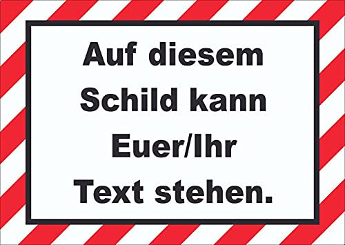 HB-Druck Schild mit Wunschtext gestreift waagerecht rot-weiß A2 (420x594mm)