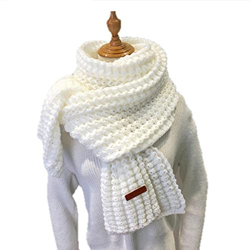 UKKO Schal Winter gestrickter Schal Mode Frauen Lange Schals Weibliche Vintage Große Schal Weiche Warme Pashmina Verdickte Wollschal-White