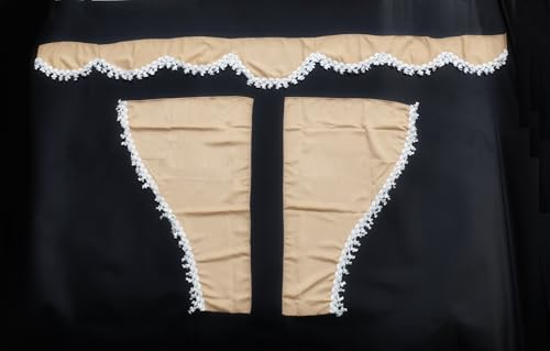 Set 3 Rideaux décoratifs en Peluche avec Pompons Blancs pour camions Volvo (Beige)