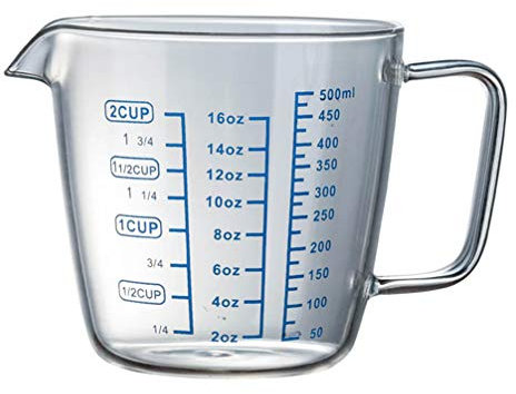 TOPBATHY Bicchiere Dosatore in Vetro Resistente al Calore da 500ml con Design a Bocca Larga e Facile da Pulire per Uso Domestico e Forno a Microonde