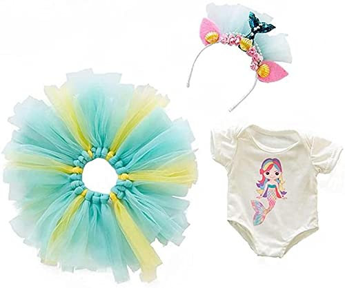 Aeromdale Puppenkleidung für 46 cm große amerikanische Puppe, Meerjungfrau, Stirnband, Bodysuit, Spitzenrock, Outfits - #C