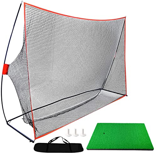 Filet de Golf Entrainement Practice 10ftx7ft Portable avec Sac de Transport et Tapis de Golf 60x30cm, Filet Golf pour Extérieur Intérieur Jardin Sport en Plein Air