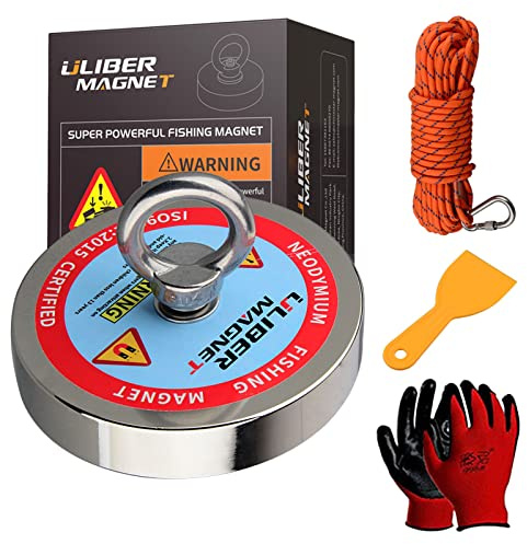 ULIBERMAG Magnetisches Angelset, 600 kg, vertikale Zugkraft, starker Neodym-Magnet N52 mit 15 m langem Seil, magnetisch zum Auffangen von Schätzen aus Flüssen..