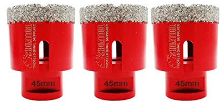 SHDIATOOL Diamond Core Drill Bit,Hole Saw Diameter 45mm 1-4/5 M14 Thread Vacuum Brazed for Concrete Granite Marble Porcelain Tile Masonry Brick,3PCS