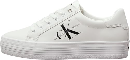 Calvin Klein Women's Vulc Flatform Laceup Low LTH Yw0Yw00847 Vulcanized Sneaker, White (Bright White), 7 UK