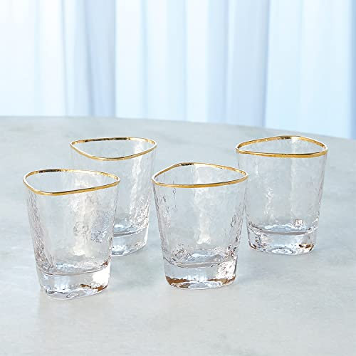 Global Views ~ S/4 Hammered DOF Glasses-Clear W/Gold Rim Home Décor, Multi