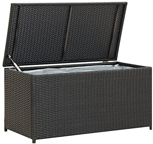 WIFESE 100x50x50 cm Gartenbox mit Gasdruckfeder Garten Aufbewahrungsbox Auflagenbox Gartentruhe Kissenbox Box mit Deckel Gartenboxen Schwarz Poly Rattan PE Liner mit Reißverschluss