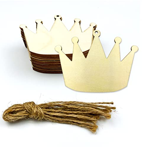 20 coronas de madera sin pintar para manualidades, recortes de madera, forma de corona, adornos colgantes