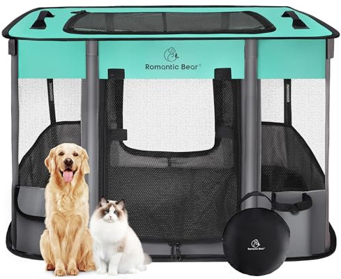 Haustier-Laufstall, faltbar, für Hunde und Katzen, tragbar, wasserabweisend, abnehmbar, für drinnen und draußen, Reisen, Camping, für kleine Tiere, inkl. Tragetasche (groß)