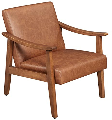 Abician Fauteuil de Salon Moderne du Milieu du Siècle Chaise Rembourré Fauteuil de Lecture Canapé 1 Place Charge pour Bureau Chambre Salle de Réception Marron Clair