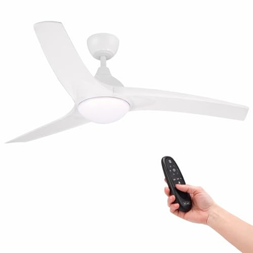 M mimotec - Ventilateur de Plafond avec Led Ivara Blanc 58W, Télécommande, Faible Consommation, Moteur DC 34W+Lumière Led 24W, 6 vitesses, Silencieux,3 Pales, hiver-été, minuterie.