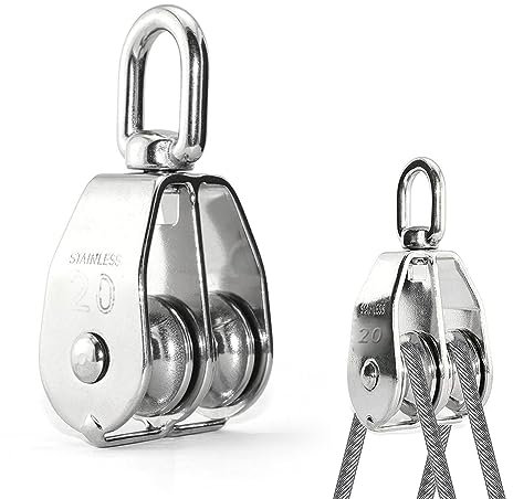 M20 Doppia Puleggia, Carrucola per Sollevamento, Puleggia in Acciaio Inox, Carrucole con Cuscinetti, Doppia Puleggia, Puleggia Palestra, Gru a Fune Liscia Rotante Carico 75 kg, per Gru, Costruzione