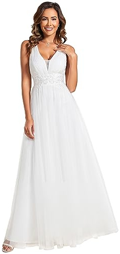 Ever-Pretty Robe de Demoiselle d'honneur A Line Dos Nu Col V sans Manche pour Mariage Blanc 44
