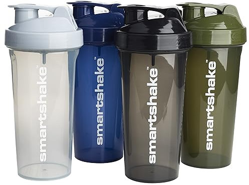 Smartshake Lite 4 Pack Protein Shaker Bottle 600 ml | 20 oz Leakproof Gym Workout Shaker Bottle, BPA Free Protein Powder Shaker Cup for Men Women (Mist Gray, Army Green, Black, Navy Blue)
