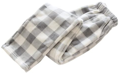 SilkTem Flauschig Karierte Plüsch-Pyjamahose Damen Winter warme Plüschhose kuschelige Jogginghose mit Taschen Home Hose Shaker Hose Jogginghose grau weitbeinig (graues gebündeltes Bein, S