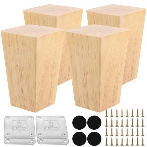 APACALI Patas Cuadradas de Madera para Muebles - 8 cm, Roble Macizo con Reposapiés para Mesa y Otros Muebles