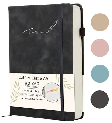 Soul Projekt svart inbunden anteckningsbok A5 fodrad, 360 sidor, julklappar för julstrumpor, Bullet Journal anteckningsblock, University Study Essentials, Revision Note Pads, elastisk stängning och