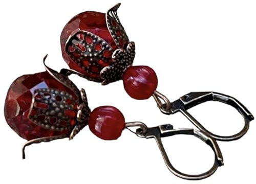 Vintage Ohrringe mit böhmischen Glasperlen - rot & kupfer, Knospen, Blüten