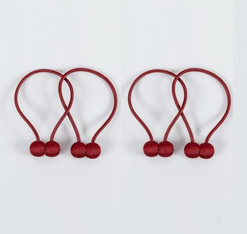 A.Monamour 4 Stück Magnetische Vorhang Raffhalter Vorhanghalter Gardinenhalter Halterungen Modern Gardinen Spangen Halter Stark Magnete Seil Kordel Ball Schnallen Dekoration - rot
