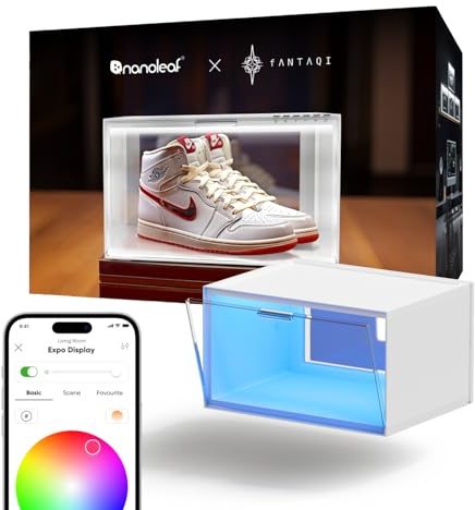 Smarta LED-skoboxar sneaker visningsfodral, stapelbara skoförvaringsorganisatörer, samlingslåda, figurer och samlarobjekt monter (1-pack expanderingskit, kräver stater-kit)