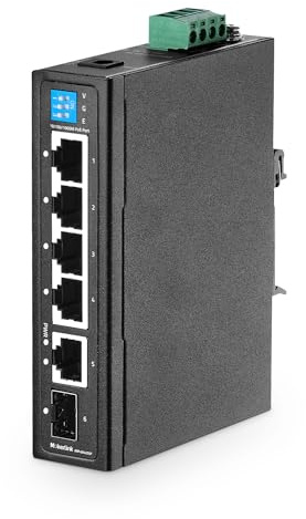 MokerLink Commutateur PoE Gigabit industriel à 6 ports, 4 ports PoE 100/1000 Mbps, IEEE802.3af/at PoE+, 1 Gigabit Uplink, 1 Gigabit SFP, rail DIN en métal et commutateur Ethernet mural, 6*1G POE