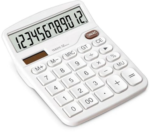 Tischrechner, Großes LCD-Display und Tasten, Batteriebetrieben, Geräuschloser Rechner für Büro, Zuhause, Schule (WHITE)