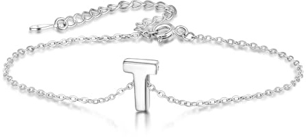 Candyfancy 925 Sterling Silver Initial Bracelet for Women Silver Alphabet Bracelet 16cm Plus 5cm Extension Chain Adjustable Letter Bracelet